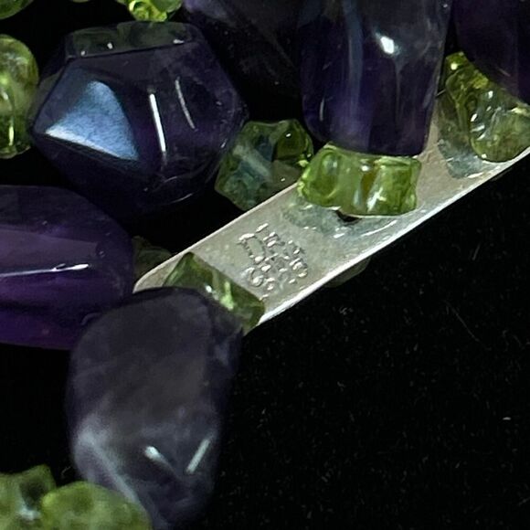 Vintage Handmade DTR China 925 Sterling Amethyst +Peridot Chip 3 Strand Bracelet - Picture 3 of 5